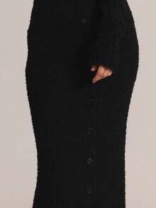 MUSERA Áo khoác cardigan dài tay cài cúc dáng maxi dệt kim, thích hợp mặc mùa thu, đi chơi thường ngày, đi chơi tối, gợi cảm, dễ thương, ấm áp, họa tiết ngà voi, thích hợp cho ngày lễ tình nhân mùa xuân. - màu đen - Xem 6