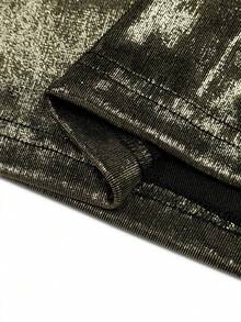 SHEIN ChicEase Top court à col ras-du-cou et dos nu avec sequins, fente et boutons à rivets, convient pour les vacances et les fêtes - Doré - Voir 12