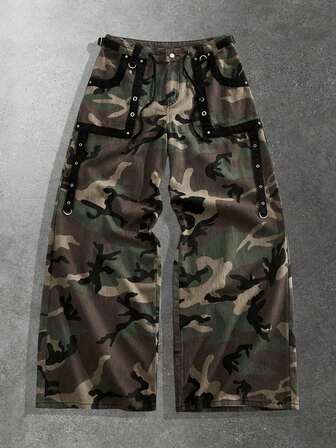 Street Life Herren lässige, gerade geschnittene Cargohosen im Camouflage-Stil