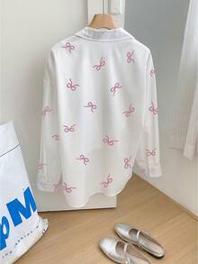 Resyla Women's Bow Print Casual Loose Long Sleeve Shirt - Multicolor - View 2