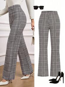Ellevyn 优雅女士格子印花弹力针织裤，适合各种场合，例如夏季度假、优雅旅行和日常通勤。 - 彩色 - 查看 2