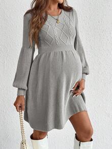 SHEIN Fall Clothes,Autumn Clothes,Materity Autumn Clothes Maternity Pregnant Women's Casual Twist Cable Pattern Crew Neck Long Sleeve Knitted Dress - Light Grey - View 10