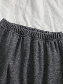 2 件套婴儿/男婴恐龙刺绣休闲圆领长袖上衣和裤子睡衣套装，秋冬 - 深灰色 - 查看 4