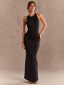 SHEIN Glamour Women's Black Summer Elegant Backless Cut Out Maxi Dress, Sleeveless Night Out Party Dress,Chic Streetwear Rave Club Outfits Birthday Dress - Black - View 5
