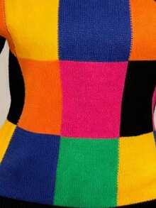 BamGleam Áo len dệt kim cổ tròn tay dài họa tiết kẻ sọc nhiều màu sắc thường ngày dành cho nữ - màu đen - Xem 5