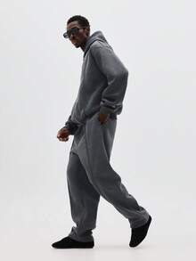 SUMWON Bộ đồ thể thao phối hợp áo hoodie cỡ lớn có khóa kéo xuyên thấu dành cho nam mặc ở nhà mùa đông thoải mái, dễ chịu - Màu xám đen - Xem 2