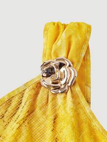 SHEIN MOD 彩虹色渐变胸针装饰不对称颈部褶饰长款鱼尾连衣裙 - 彩色 - 查看 4