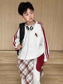 SHEIN 2 pezzi/Set Outfit Autunno/Inverno per Ragazzo Tween, Felpa a Maniche Lunghe e Pantaloni Jogger, Comodo e Versatile, Stile Coreano Casual Quotidiano, Minimalista di Base, Adatto per Interno, Esterno, Uso Quotidiano, Sport, Gioco, Festa, Servizio Fotografico, Vacanza - Grigio - Visualizzare 6