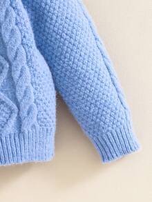 SHEIN Infant/Toddler Boys' Casual Fitted Long Sleeve Crew Neck Cardigan Sweater