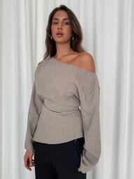 Aloruh Asymmetrische Schulter elegante seitlicher Schlitz Bluse für Frauen