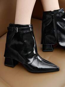 CUCCOO BIZCHIC Women's Pointed Toe Buckle Design Everyday Wear High Heel Fashion Boots - Black - View 6