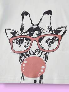 Cute Giraffe Print Young Girls Crew Neck Long Sleeve Comfortable Pajamas