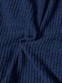 SHEIN Vestido de Maternidad Otoño unicolor con Hombros Descubiertos Manga Larga Acanalado Ajustado - Azul Marino - Ver 13