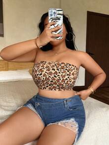 Bare Chapter 畅销女士豹纹无肩带文胸，交叉后背设计，带侧扣和防滑硅胶衬里 - 彩色 - 查看 4