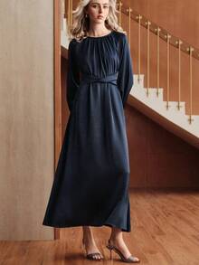 Uhlyne 女式简约扭腰喇叭连衣裙 - 寶藍色 - 查看 4