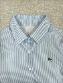 EMERY ROSE 女士长袖衬衫，翻领，纽扣前襟，条纹马匹图案印花设计，休闲宽松版型，日常百搭蓝色条纹衬衫，女士优雅商务休闲衬衫，女士正式衬衫 - 彩色 - 查看 6