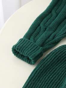 Young Girls A-Line High Collar Knitted Dress Girl Clothes Autumn Girls Dark Green Dress Girls Sweater Dress Winter Clothes Green Toddler Dress Christmas Girls Dress Girls Green Dress Girls Cable Knit Dress - Green - View 6