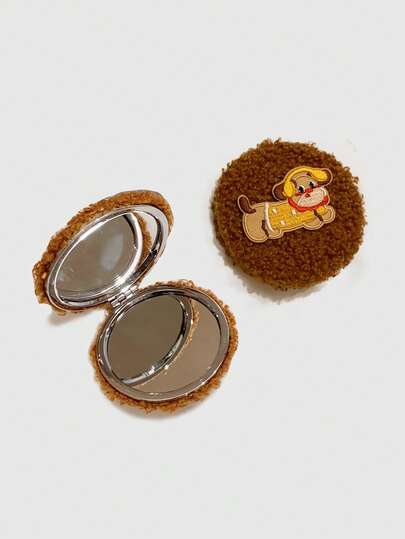 Goth 1pc Black Square Mirror With Random Positioning Star Print, Portable Handheld Makeup Mirror For Girls