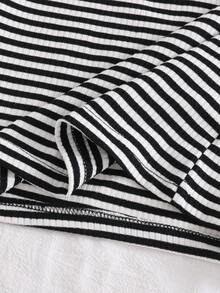 Áo thun cardigan cổ tròn kẻ sọc dài tay đa năng cho bé gái tuổi teen, mùa thu/đông - Đen và trắng - Xem 6