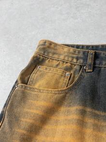 Manfinity Denimwave Men's Loose Fit Contrast Color Wide Leg Jeans Loose Wide Leg Vintage Washed COUPLE Blue Street Distressed Jeans For Y2K Japanese Pants Baggy Jeans Streetwear - Yellow - View 6