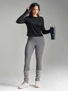 With My Calm Einfarbiges, lässiges und vielseitiges Langarm-Sportshirt mit Raglanärmeln, reflektierendem Aufdruck, Daumenlöchern, Seitentaschen und sportlichem Design