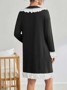 Moonlight&Mama Maternity Daily Wear Contrast Color Single-Breasted Pajamas, Winter - Multicolor - View 2