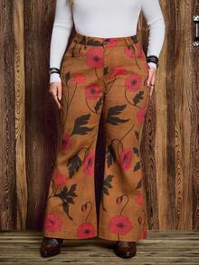 EMERY ROSE Calça jeans feminina plus size com estampa digital, outono/inverno - Multicolorido - Ver 3