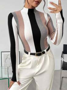 SHEIN Clasi 大码女式圆领优雅法式派对节日圣诞聚会亮片拼接流苏闪亮秋冬暖粉色毛衣商务休闲女装工作服秋季婚礼宾客礼服 - Blush Crush - 查看 8