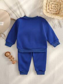 Infant Boys' Lion Head Casual Cute Sweatshirt Set, Autumn/Winter - Blue - View 2