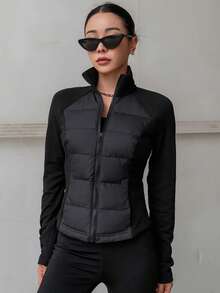 DAZY Abrigo acolchado con cremallera y mangas raglán, ropa de invierno para mujer, abrigo acolchado chaqueta para mujer - Negro - Ver 10