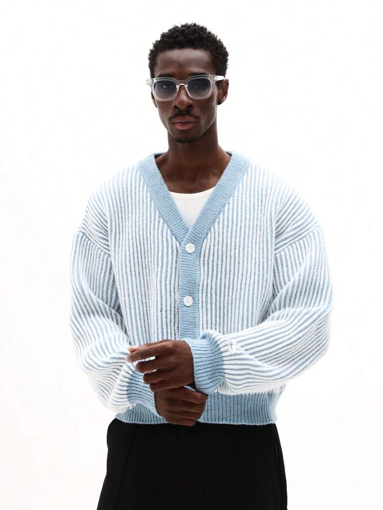 Ribbed Knit Cardigan With Button Front