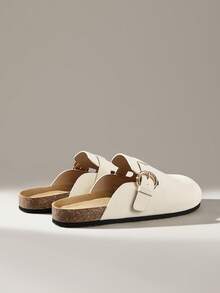 Solecia Women's Casual Buckle Design Slip-On Mules - Apricot - View 5