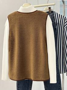 Franclia 全新宽松纯棕色圆领女式背心 - 棕色 - 查看 2
