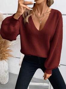 SHEIN Frenchy 系带后背落肩带毛衣 - 鏽棕色 - 查看 2