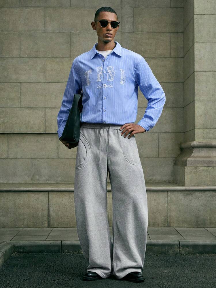 Men's Casual Lightweight Floral Gray Ribbed Sweatpants