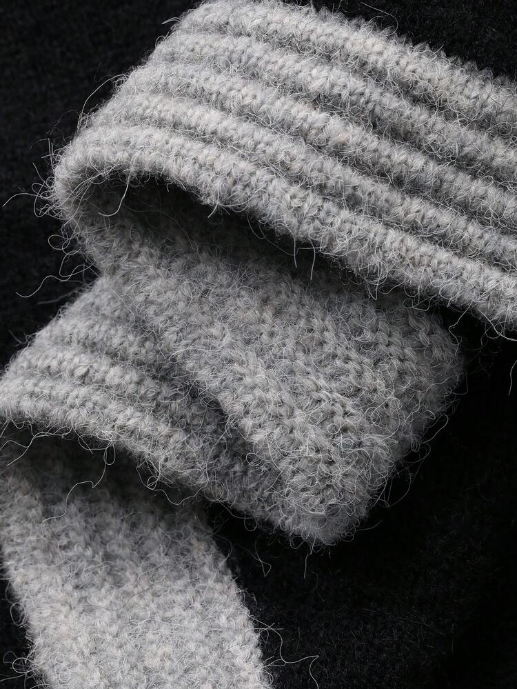 Women's Contrast Color Casual Loose Fit Long Sleeve Sweater