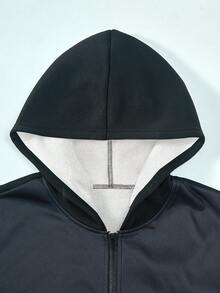 2pcs/Set Teenage Boys Casual Street Gradient Letter Design Contrast Color Hooded Zip-Up Jacket Outfit, Suitable For Autumn Daily Commute And Sports Wear