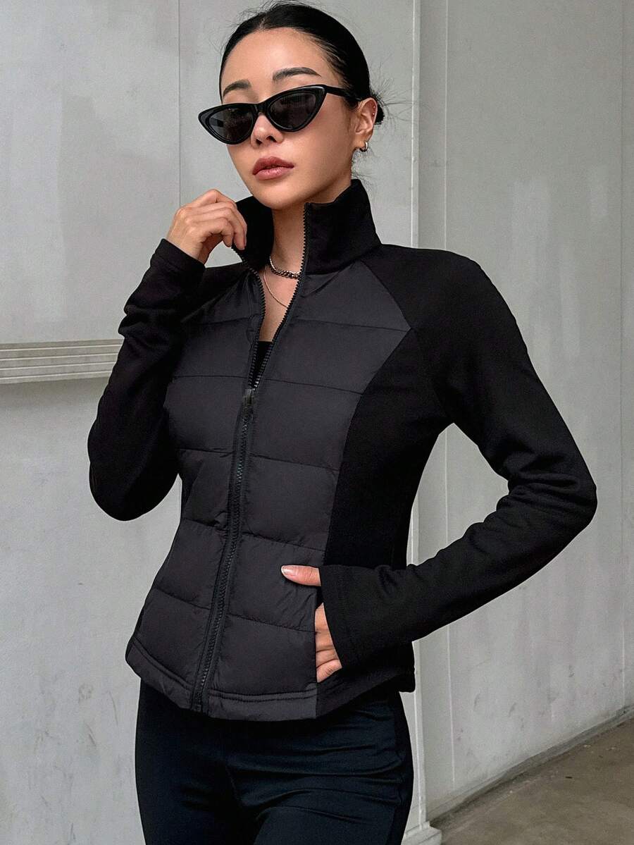 DAZY Abrigo acolchado con cremallera y mangas raglán, ropa de invierno para mujer, abrigo acolchado chaqueta para mujer - Negro - Ver 1