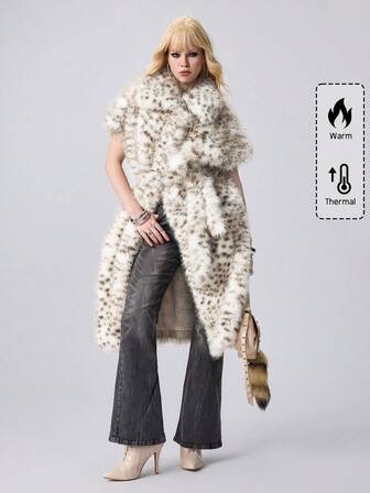 Grunge Punk Chaqueta de mujer de manga corta con estampado de leopardo y cuello abierto de piel sintética