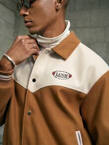 AKNOTIC Herren Lässig Jacke mit besticktem Buchstaben Muster und Farbblöcken, Langarm, Weihnachten, Silvester Glamour