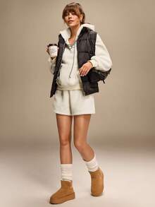 Hanevo 女式休闲松紧腰羊毛短裤 - 白色 - 查看 1