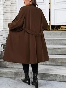 SHEIN PETITE CURVE 大码女式纯色百搭休闲/商务毛衣，适合秋冬季穿着 - 棕色 - 查看 2