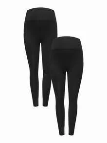 Modmama 2 Stücke Umstandsleggings mit hoher Dehnbarkeit und Taschen - Schwarz - Übersicht 12