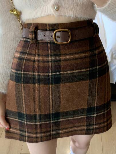 DAZY Plaid Mini Skirt, Casual & Versatile For Women, Autumn/Winter