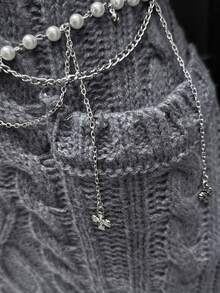 SHEIN Unity Women's Autumn/Winter Fashion Casual Cable Knit Sweater Dress - Dark Grey - View 4