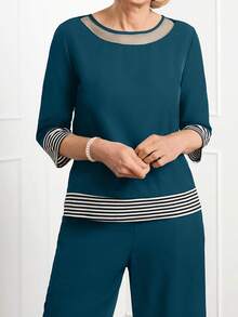 Miaspire 2pcs/Set Women Casual Striped Patchwork Top & Pants Outfit