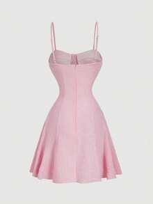SHEIN MOD Ensemble 2 pièces pour femmes composé d'un Top à manches évasées volantées de couleur unie et d'une robe à bretelles spaghetti - Rose bonbon - Voir 5