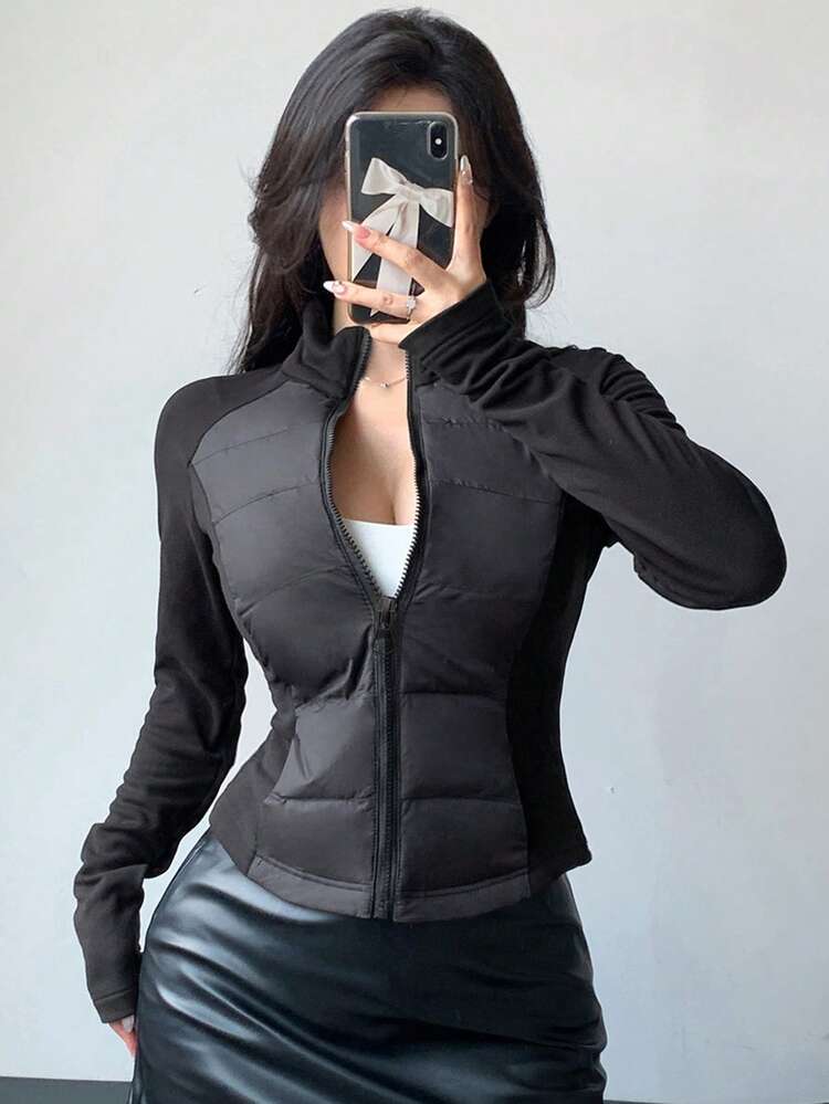 Zip Up Raglan Sleeve Padded Coat, Winter Women Clothes, Padded Coat Women Jacket