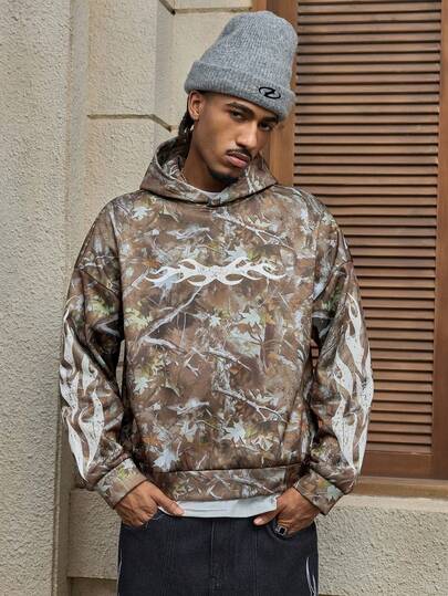  AXEPEAK 男士休闲宽松短款连帽卫衣，秋冬