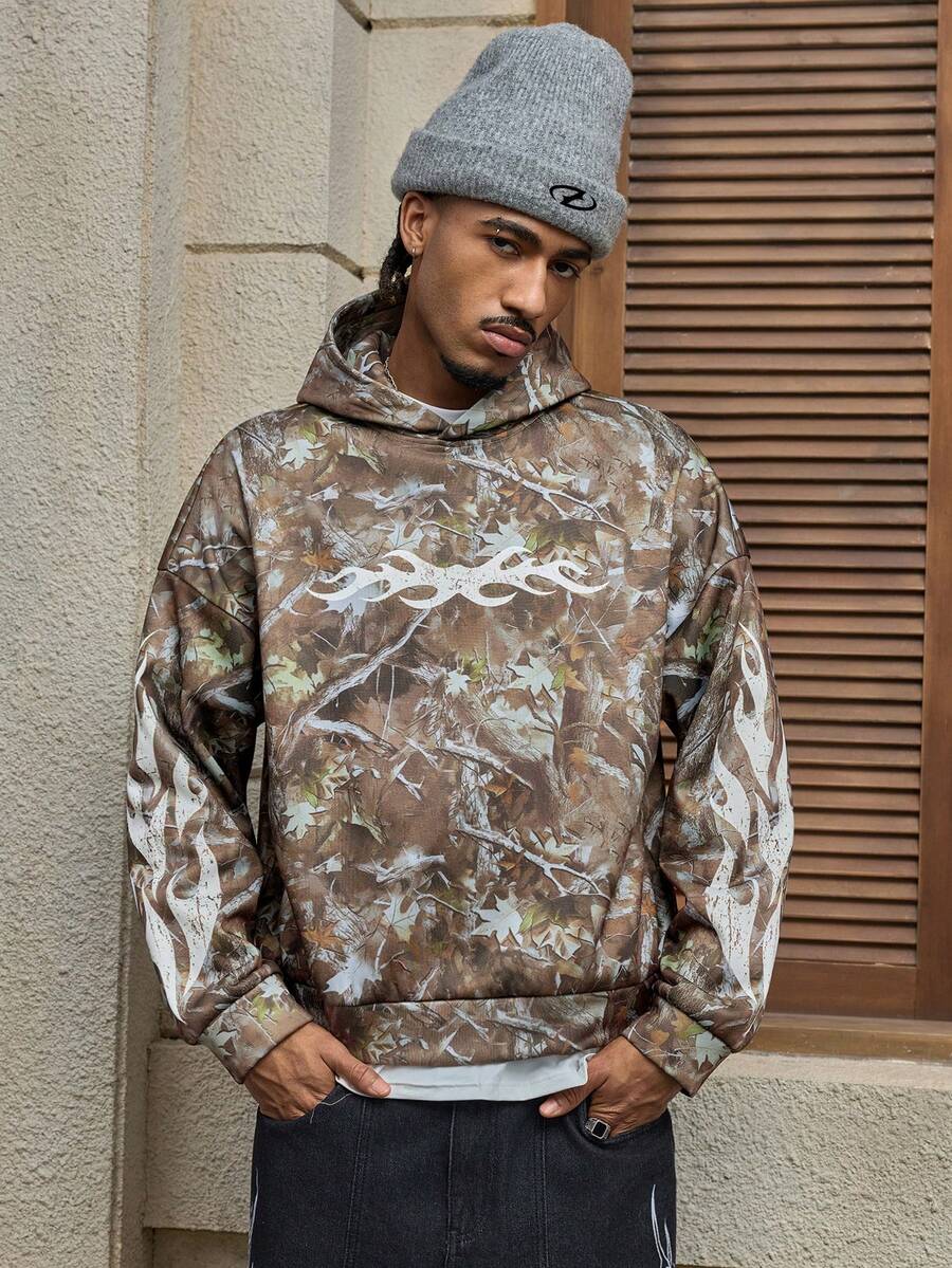 AXEPEAK Casual Loose Short Hoodie Sweatshirt For Men, Autumn/Winter - Brown - View 1